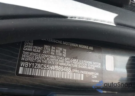 2017 BMW I3 94 Ah W/Range Extender из США, поврежденный, VIN WBY1Z8C55HV889486